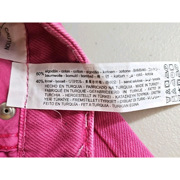 Zara Jeans ~Womens 2~ Pink Wide Leg High Rise Denim Raw Edge Hem Bright Barbie. - Picture 13 of 14